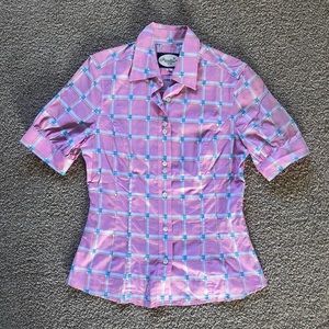 Rebecca & Drew Pink Plaid Tailored Short Sleeve Button Down Shirt Size 34C